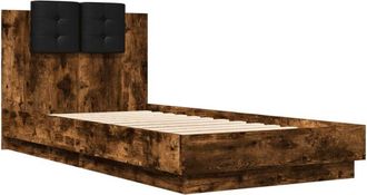 vidaXL Vidaxl - Estructura de cama cabecero luces led roble ahumado 75x190 cm