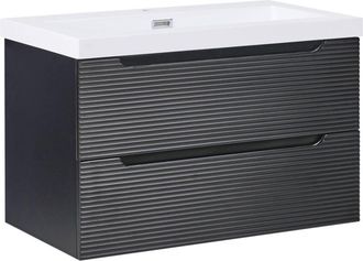 Beliani Mobile da bagno sospeso con lavabo in legno MDF e contenitore 80 cm Nero Makana