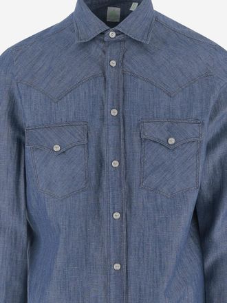 Finamore Mens Shirt Cotton-Linen Dark Denim