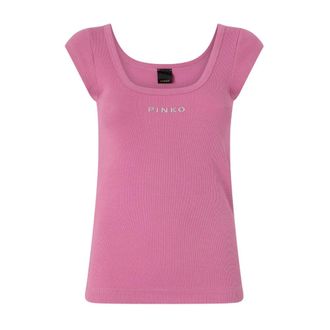 Pinko Sleeveless Tops, female, Pink, Size: XS Tenace Top Costina Logo Metallo