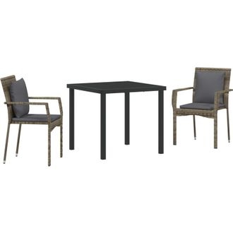 vidaXL Vidaxl - Conjunto De Comedor De Jard&iacute;n Con Coj&iacute;n 3 Pcs Gris Polirat&aacute;n