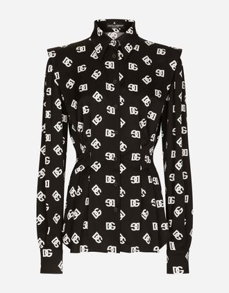 Dolce & Gabbana Charmeuse Shirt With All-over Dg Logo Print - Woman Shirts And Tops Black 36