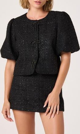 ASTR the Label Puff Sleeve Tweed Jacket in Black at Nordstrom Rack, Size X-Large