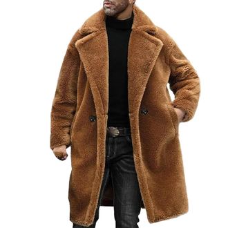Generic Mens Faux Fur Jacket Winter Overcoat Long Sleeve Warm Outwear Solid Color Coats Plus Size Jackets Turn Collar Fluffy Cardigan Long Coat for Outdoor At