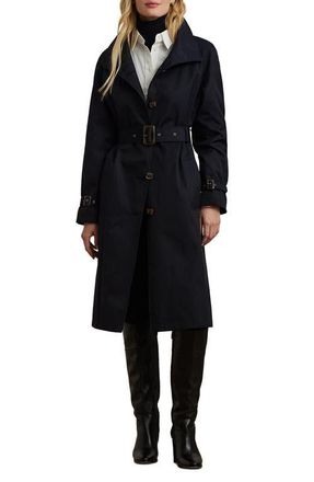 Lauren Ralph Lauren Belted Water Resistant Longline Coat in Dk Navy at Nordstrom, Size Medium
