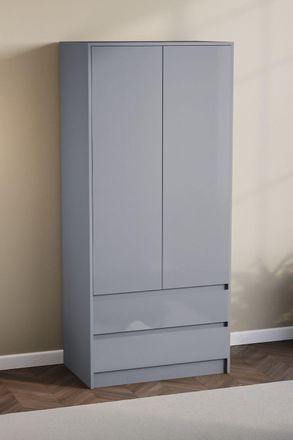 Home Discount Vida Designs Glinton High Gloss 2 Door 2 Drawer Wardrobe Storage Bedroom Furniture in Grey