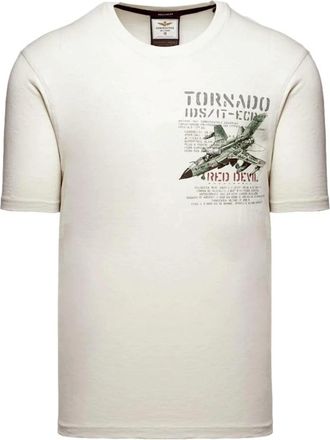 Aeronautica Katoenen T-shirt met Tornado Print Ts 2537Uj 00727 - Heren - T-shirts - Wit - XL - Katoen - Tops
