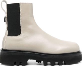 Furla Grey Rita Slip-On Chunky Sole Leather Ankle Boots