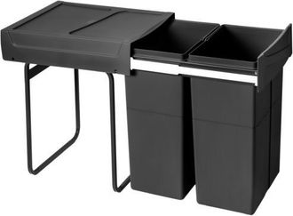 Emuca Emuca Contenedor De Reciclaje Para Fijaci&oacute;n Inferior Y Extracci&oacute;n Manual En Mueble De Cocina Recycle 2x25litros, Pl&aacute;stico, Negro