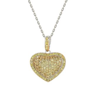 Suzy Levian Yellow Sapphire Rose Sterling Silver Pave Heart Pendant