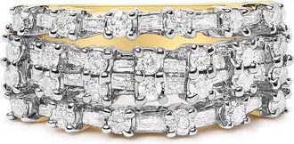 House of Brilliance 14K Yellow Gold 1.0 Cttw Round and Baguette Diamond Multi-Row Band Ring