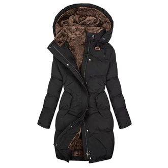 Generic Quilted Jacket Womens Mid-Length Fleece Lined Thickened Warm Winter Coats Womens Jackets Plus Size Zip Hooded Parka Jacket Casual Comfort Padded Coat 