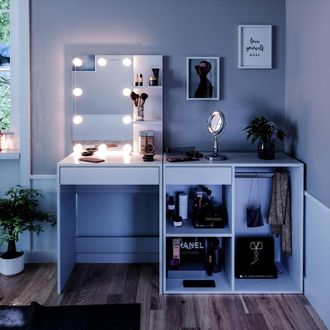 Vicco Tocador Isabelle, Blanco, 60 Cm Con Iluminaci&oacute;n Led Y Armario, Vicco