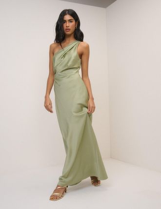 Nobody's Child Sage Satin One-Shoulder Sloane Maxi Dress
