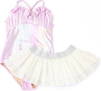 Shade Critters Kids Metallic UPF 50+ One-Piece Swimsuit & Pliss&eacute; Cover-Up Skirt Set in Lilac at Nordstrom, Size 12-18M