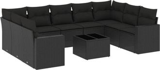 vidaXL Vidaxl - Set De Sof&aacute;s De Jard&iacute;n 10 Pzas Cojines Rat&aacute;n Sint&eacute;tico Negro