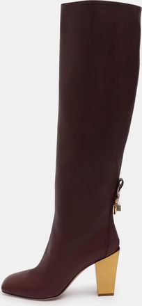 Ferragamo Burgundy Leather Blavy Knee Length Boots