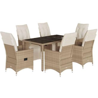vidaXL Set De Mesa Y Sillas De Jard&iacute;n 7 Pzas Y Cojines Rat&aacute;n Pe Beige Vidaxl