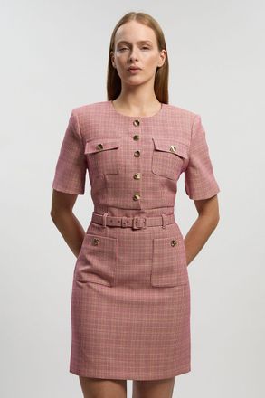 Karen Millen Womens Tailored Check Belted Mini Dress - Red - Size 14 UK