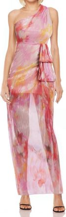 Badgley Mischka Debbie Printed One-Shoulder Gown In Multi