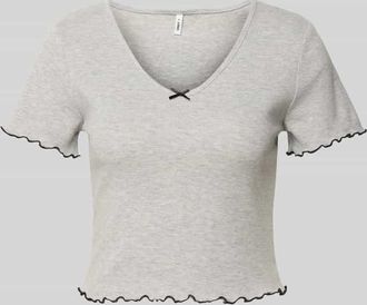 Only Slim Fit T-Shirt aus Baumwoll-Mix Modell CARLOTTA in Hellgrau Melange, Gr&ouml;&szlig;e XL