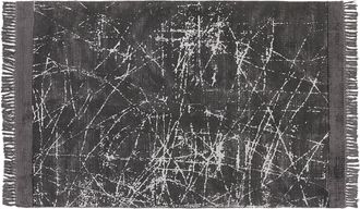 Beliani Alfombra De Viscosa Gris Oscuro Blanco 140 X 200 Cm Algod&oacute;n Flecos Moderno Hanli