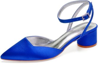 Generic Wedding Sandals Womens Low Block Heels Sandals Bridal Pointed Toe Slingback Ankle Strap Dress Party Heels 4.5,Blue,3 UK