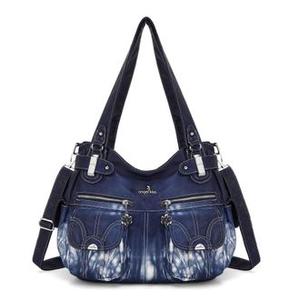 Angel Kiss Purses and Handbags Women Tote Shoulder Top Handle Satchel Hobo Bags Fashion Washed Leather Purse, Blue-z