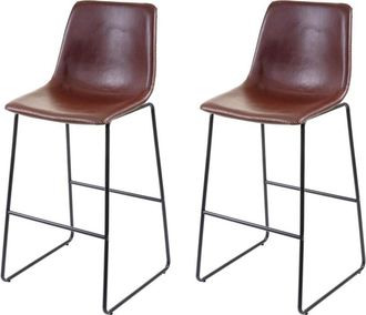 Hhg Coppia sgabelli con poggiapiedi HHG-953 acciaio ecopelle marrone