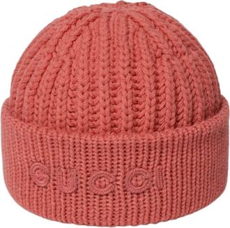 Gucci Beanies, female, Orange, Size: M Wool Cashmere Hat With Embroidery