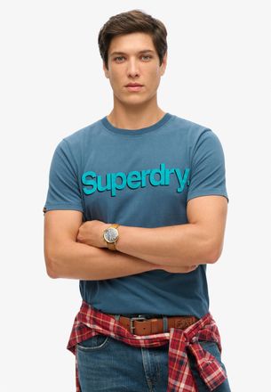 Superdry Rundhalsshirt SUPERDRY CLASSIC CORE LOGO SHADOW TEE, Herren, Gr. L, blau (blau bottle), Single Jersey, Obermaterial: 100% Baumwolle, bedruckt, relaxed