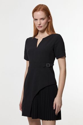 Karen Millen Womens Tailored Military Pleat Short Sleeve Mini Dress - Black - Size 14 UK
