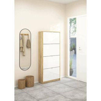 Dmora Zapatero Natalie, Zapatero, Armario De Entrada Multiusos, Zapatero, 70x24 H162 Cm, Roble Y Blanco Brillante - Dmora