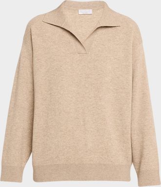 Brunello Cucinelli Double Cashmere Knit Polo Sweater