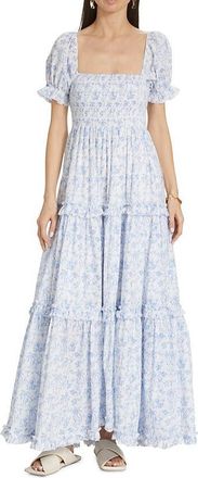 Caroline Constas Womens Zuri Dress, White Blue Camel Toile Maxi Dress