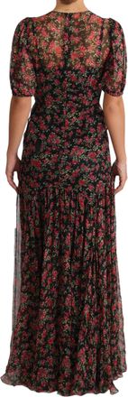 Dolce & Gabbana Black Floral Roses A-Line Shift Gown Womens Dress