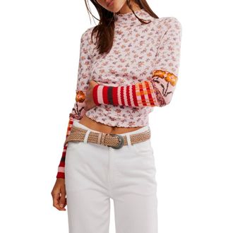 Free People Bowery Cuff Mock Neck Top in Cherry Blossom Combo at Nordstrom Rack, Size Medium