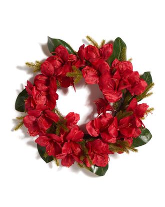 Safavieh Faux 24in Amaryllis & Magnolia Leaf Wreath