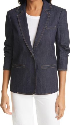 Cinq à Sept Khloe Ruched Sleeve Denim Blazer in Indigo at Nordstrom, Size 10