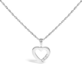 House of Brilliance Silver Lab Grown Diamond 1/4 Cttw Three Stone Heart Pendant Necklace in White at Nordstrom