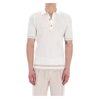 Eleventy Polo Shirts, male, White, Size: 2XL Ribbed Cotton Polo with Wide Buttons