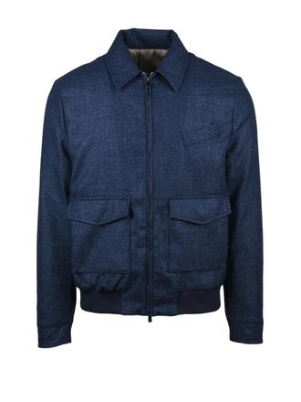 LUIGI BORRELLI NAPOLI Blue Wool-Cashmere Aviator Jacket