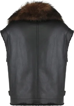 Fendi Womens Sheepskin Gilet Black Nappa Lamb Leather Shearling Jackets
