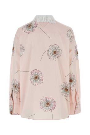 Prada Womens Printed Poplin Oversize Shirt Pesco Exterior: Cotton Camicie