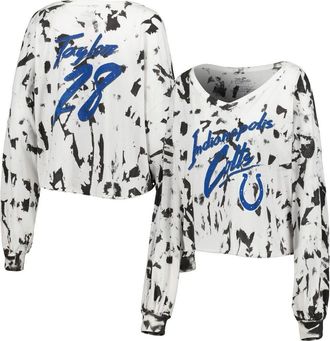 Majestic Threads Womens Majestic Threads Jonathan Taylor White Indianapolis Colts Off-Shoulder Tie-Dye Name & Number Cropped Long Sleeve V-Neck T-Shirt at Nordstrom