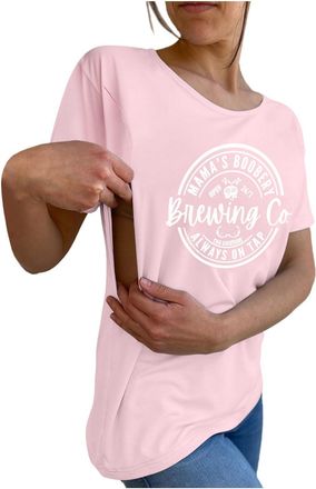 Generic Nursing Breastfeeding Shirts for Maternity Women UK Side Open Pregnancy Comfort Short Sleeve Tops Friendly Zip Tshirts Mamas Boobery Always On Tap Top