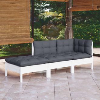 vidaXL Muebles De Jard&iacute;n 3 Pzas Con Cojines Madera Maciza De Pino Vidaxl
