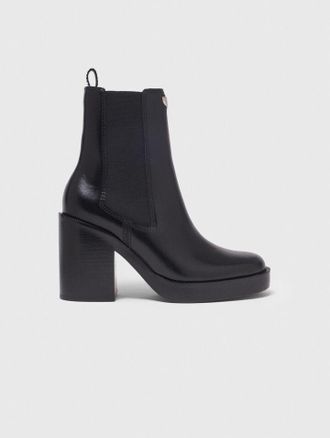 Maje Heeled Leather Chelsea Boots - Black - Maje