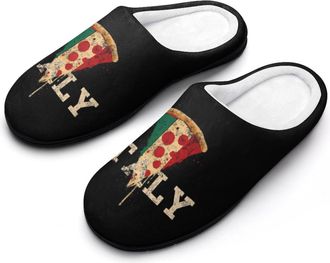 Generic Italy Pizza Italian Flag Funny Mens Cotton Slippers Soft Non-Slip Rubber Sole House Slipper Indoor Outdoor