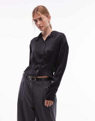 & Other Stories Blusa stretta in vita in raso nera-Nero